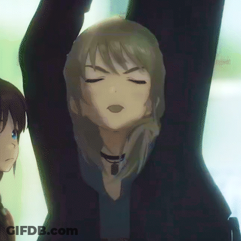 Girl With Eyes Closed Next To Girl In Air GIF