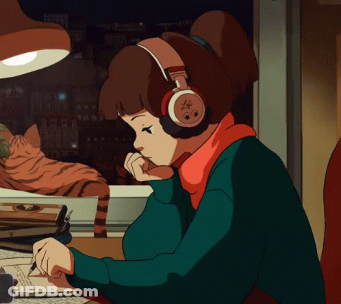 Girl With Face Headphones GIF