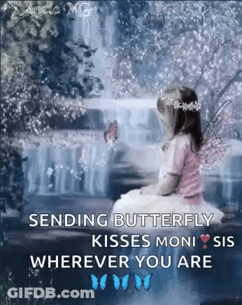 Girl With Fairy Wings Watching Butterfly GIF