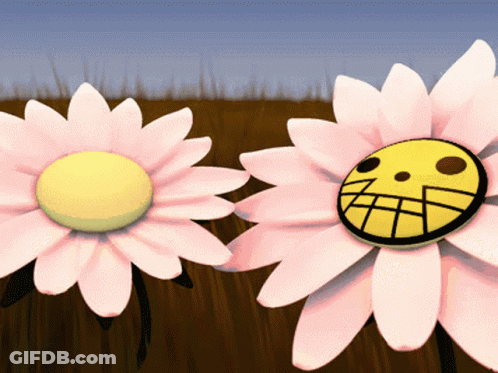 Girl With Flower In Hair And Red-Yellow Monster GIF