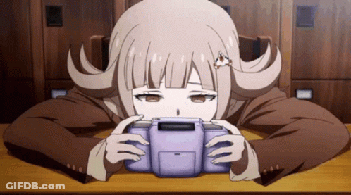 Girl With Flower In Hair Holding Game Console GIF