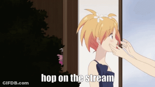 Girl With Flower In Hair Hop On Stream GIF