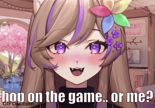 Girl With Flower In Hair Saying Hop On The Game Or Me GIF