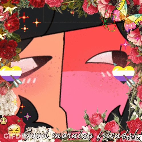 Girl With Flowers Good Morning Friend GIF