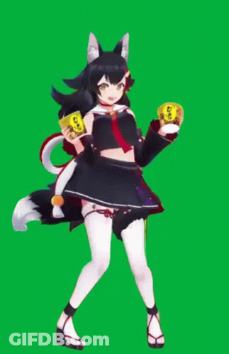 Girl With Fox Tail Holding Yellow Can Saying A GIF