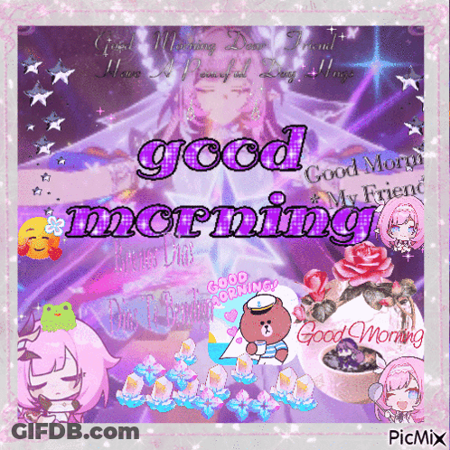 Girl With Frog On Head Saying Good Morning GIF