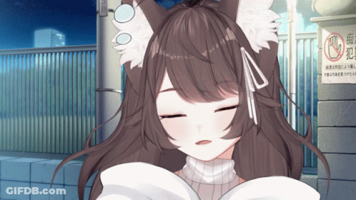 Girl With Furry Ear Smiling Next To No Smoking Sign GIF