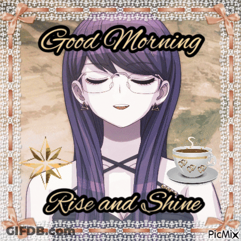 Girl With Glasses And Coffee Saying Good Morning GIF
