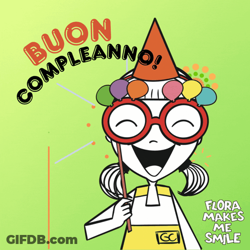 Girl With Glasses And Party Hat Buon Compleanno GIF