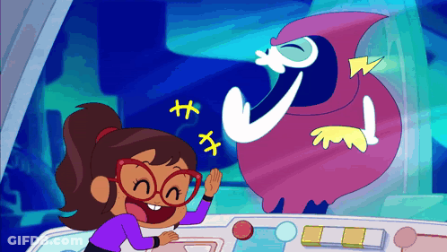 Girl With Glasses And Purple Monster With Number 3 GIF