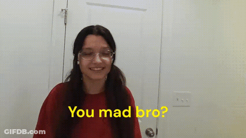 Girl With Glasses And Red Shirt Says You Mad Bro GIF