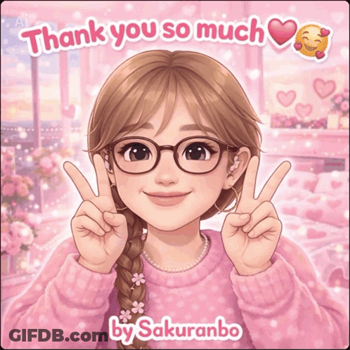 Girl With Glasses Giving Peace Sign Thank You So Much Sakurabo GIF