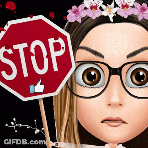 Girl With Glasses Holding Stop Sign And Thumbs Up GIF