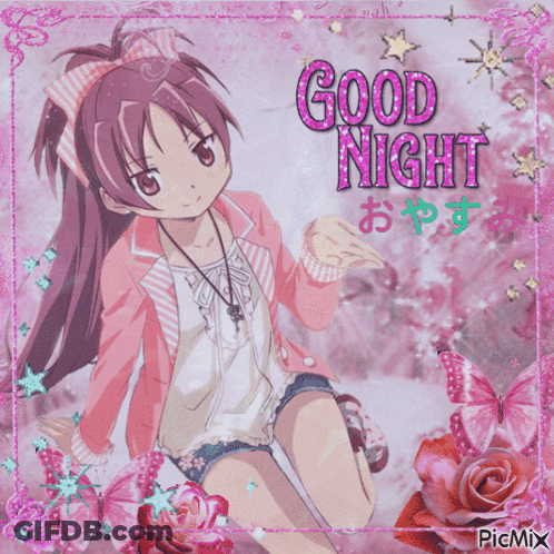 Girl With Good Night In Pink GIF