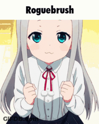 Girl With Gray Hair And Blue Eyes Holding Sword Says Roguebrush GIF