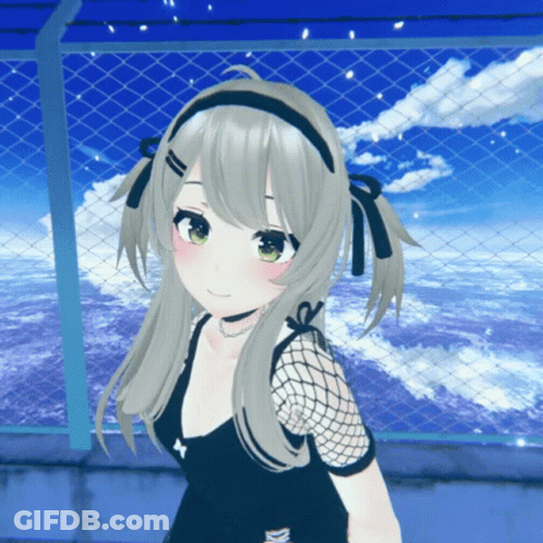 Girl With Gray Hair And Choker Standing In Front Of Fence GIF