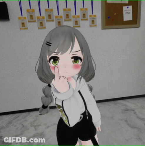 Girl With Gray Hair And Green Eyes Giving Middle Finger GIF