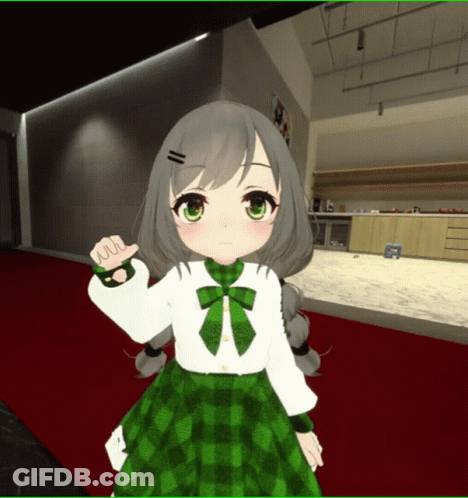 Girl With Gray Hair And Green Eyes In Plaid Skirt GIF