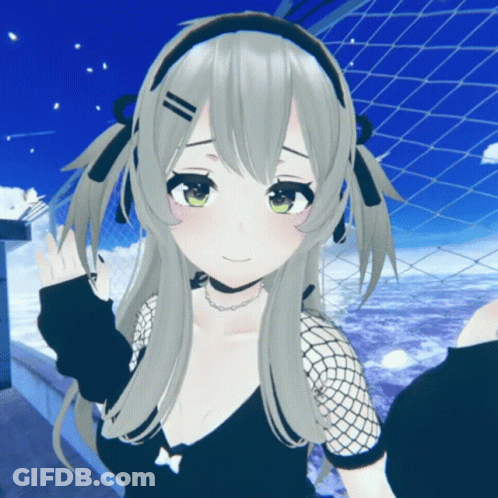 Girl With Gray Hair And Green Eyes Wearing Headphones GIF