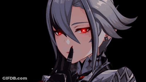 Girl With Gray Hair And Red Eyes Holding Knife GIF