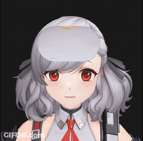 Girl With Gray Hair And Red Eyes Wearing White Oculus Headset GIF