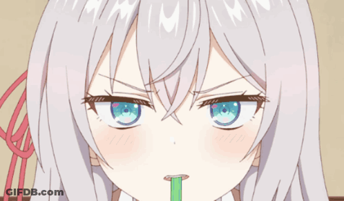 Girl With Gray Hair Drinking Through Green Straw GIF