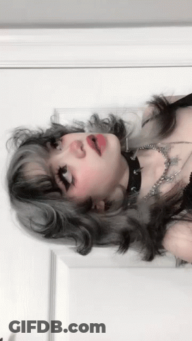Girl With Gray Hair Wearing Choker And Necklace GIF