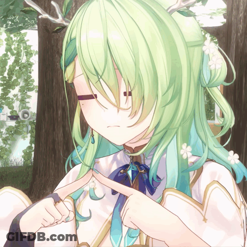 Girl With Green Hair And Antlers Making Gesture GIF