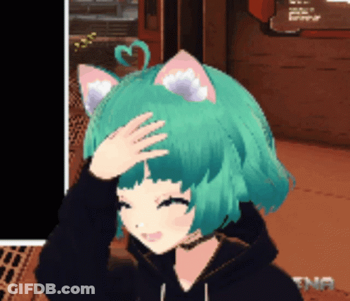 Girl With Green Hair And Cat Ears Scratching Forehead GIF