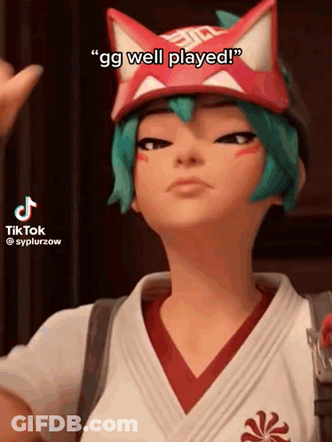 Girl With Green Hair And Fox Hat In Karate Uniform With Backpack GIF