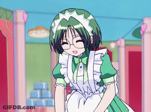 Girl With Green Hair And Glasses In Maid Outfit GIF