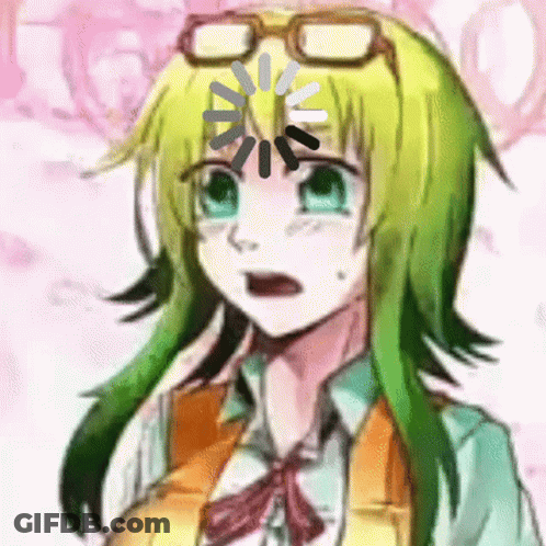 Girl With Green Hair And Glasses Loading Circle On Forehead GIF