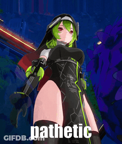 Girl With Green Hair And Purple Flowers Says Pathetic GIF