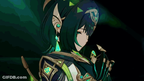 Girl With Green Hair And Triangle On Chest GIF