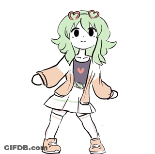 Girl With Green Hair And Two Hearts GIF
