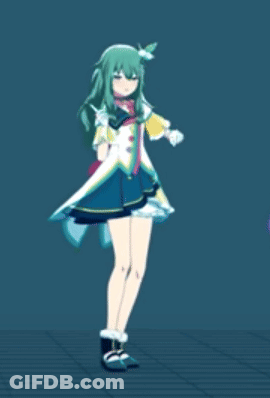 Girl With Green Hair Dancing In Front Of Blue Background GIF