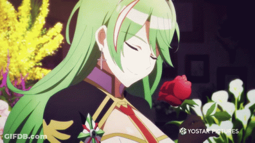 Girl With Green Hair Holding Red Rose Yostar Pictures GIF