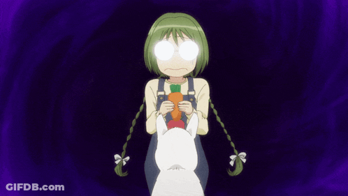 Girl With Green Hair Holding White Rabbit Glowing Eyes GIF