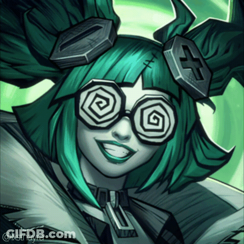 Girl With Green Hair In Hypnotic Glasses And Cross GIF