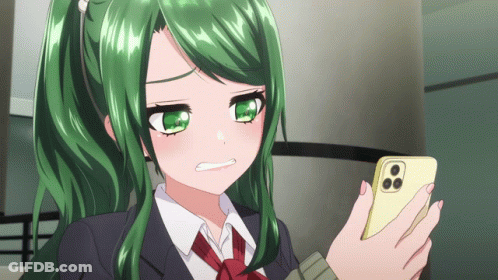 Girl With Green Hair Looking At Phone GIF