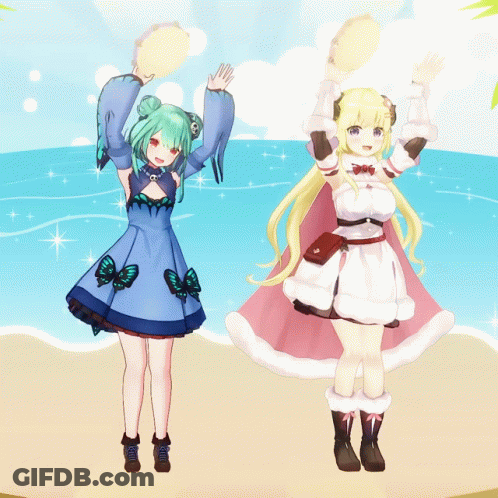 Girl With Green Hair Next To Blonde Girl GIF