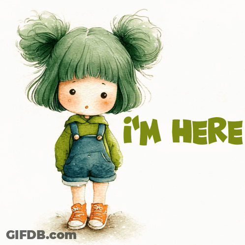 Girl With Green Hair Saying I'm Here GIF