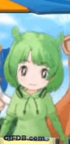 Girl With Green Hair Standing Next To Camel GIF