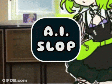 Girl With Green Hair Standing Next To Sign Saying A.I. Stop GIF