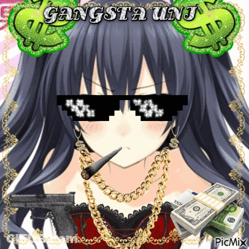 Girl With Gun And Stack Of Money Gangsta Uni GIF