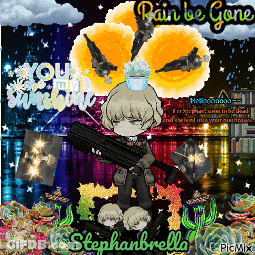 Girl With Gun Saying Rain Be Gone GIF