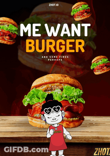 Girl With Hamburger And Fries Poster GIF