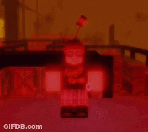 Girl With Hammer On Head In Dark Red Room GIF