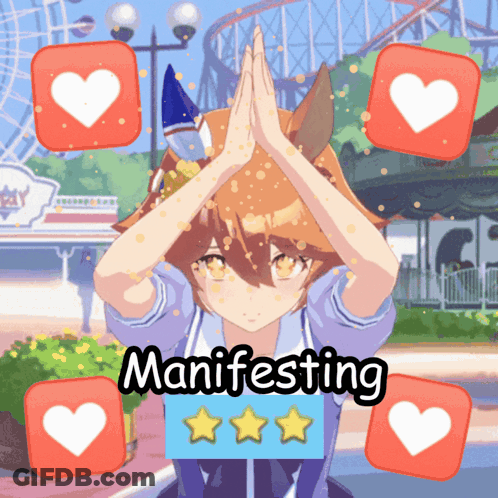 Girl With Hands Folded In Front Of Roller Coaster Manifesting GIF