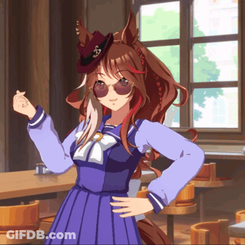 Girl With Hat And Sunglasses Standing In Room GIF